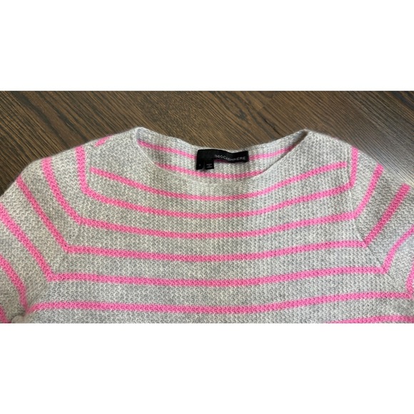 360 Cashmere Striped Sweater Women's Pink Gray 100% Cashmere Size S - Picture 5 of 7